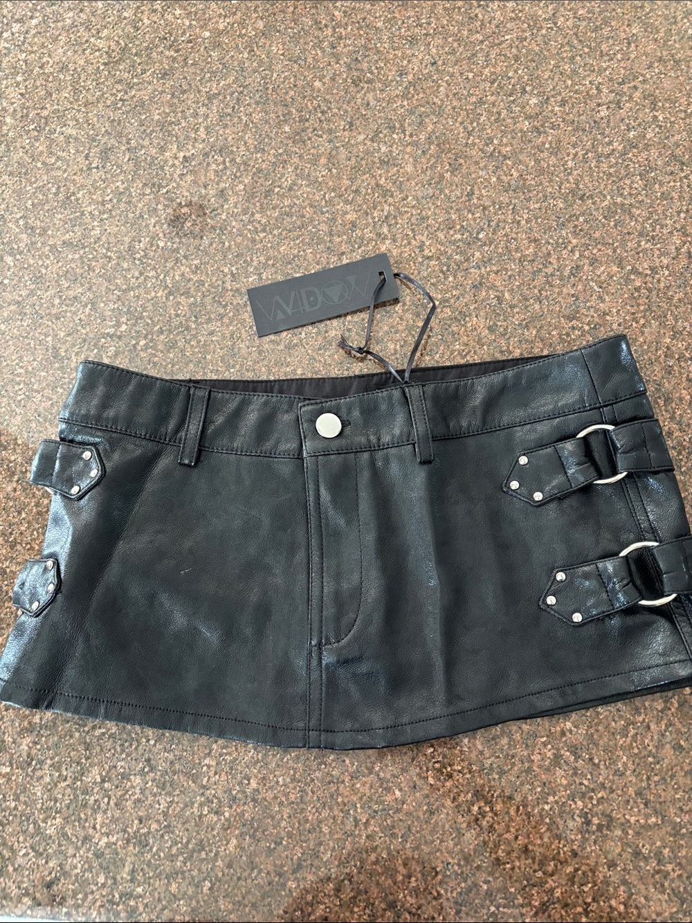 Dolls Kill House Of Widow Black Faux Leather Mini Skirt Buckle Details-S